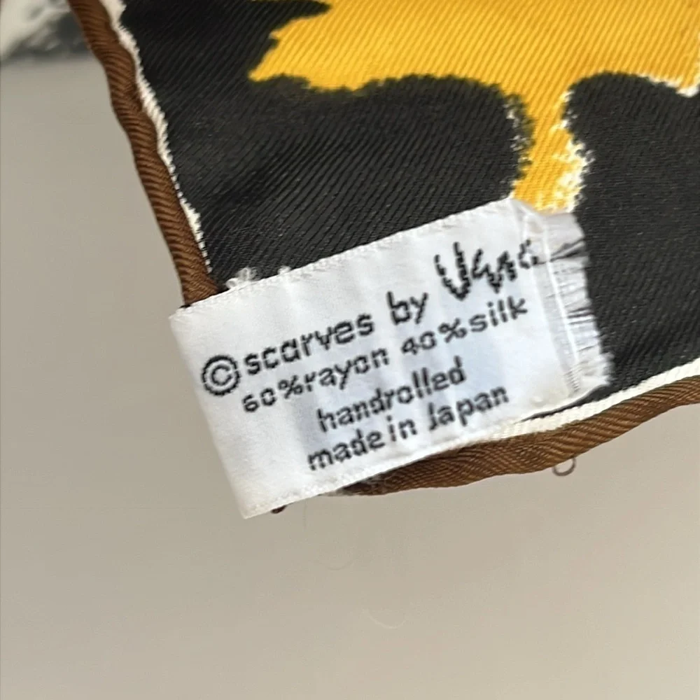 Vintage Vera Neumann Silk Blend Scarf Abstract Kaleidoscope Brown Gold Square